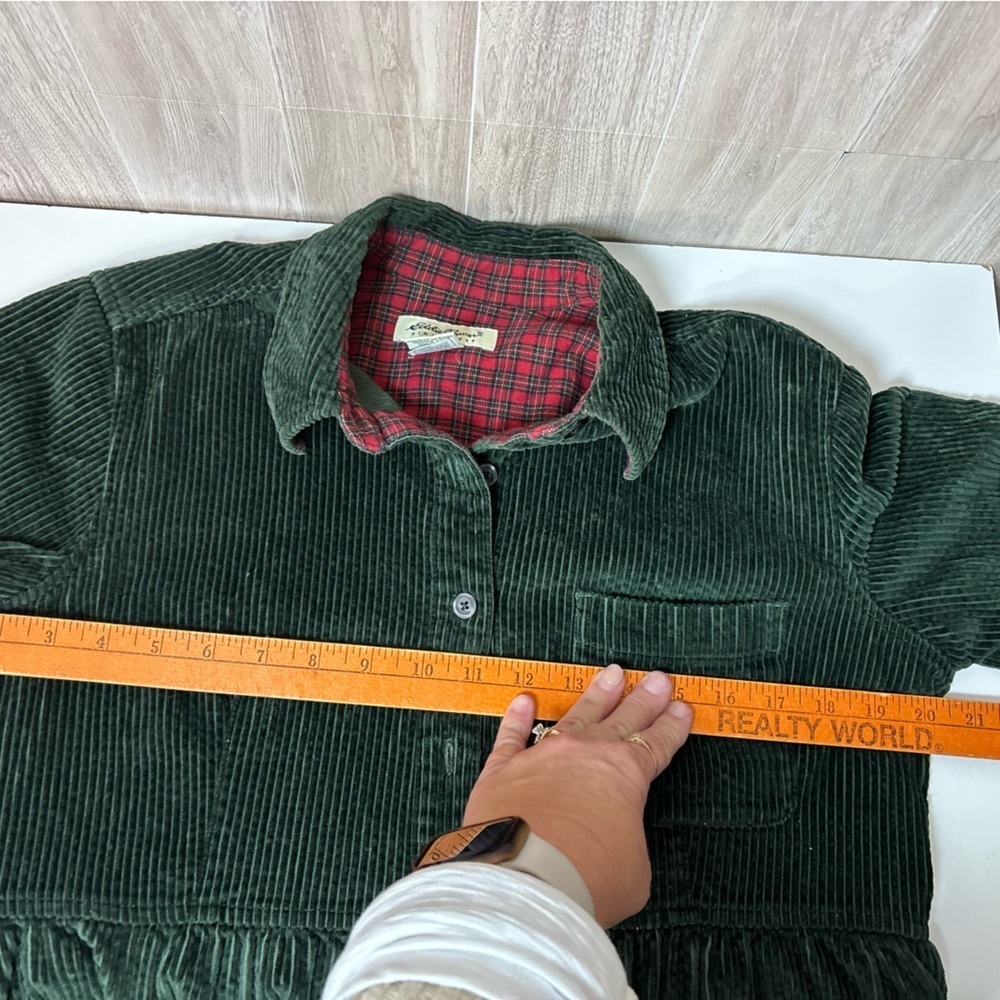 Eddie Bauer Vintage Maxi Button Down Forest Green Corduroy Shirt Dress Petite - Picture 8 of 8